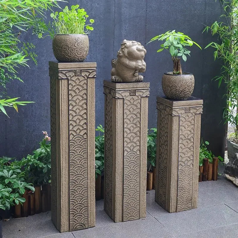 Afralia™ Chinese Antique Coin Stake Display Column for Garden and Living Room Décor