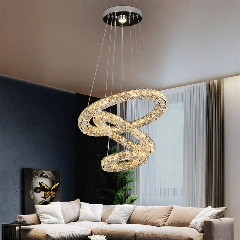 Afralia™ Crystal LED Chandelier Pendant Light for Modern Luxury Living Dining Room Décor