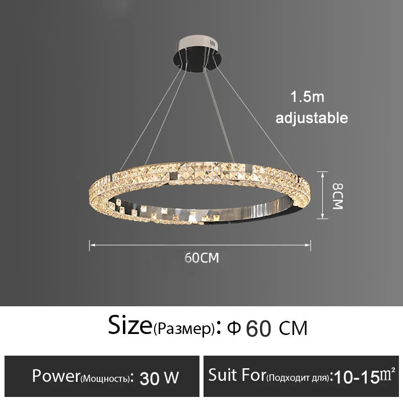 Afralia™ Luxury Crystal Pendant Chandelier with LED Lights for Dining, Bedroom, and Living Room