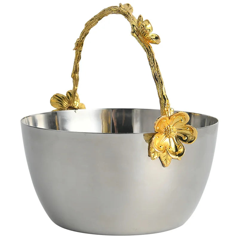 Afralia™ Silver Plum Blossom Fruit Plate with Ice Bucket - Nordic Light Luxury Home Decor