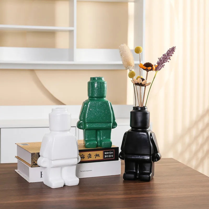 Afralia™ Robot Vase Sculpture: Creative Resin Ornament for Home Office Decor