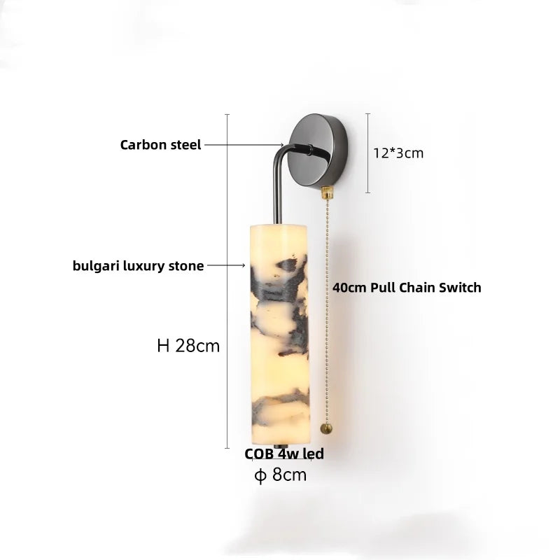 Afralia™ Carbon Steel LED Wall Lamp Reading Bedside Cafe Luxury Stone Nordic Modern Mirror Light