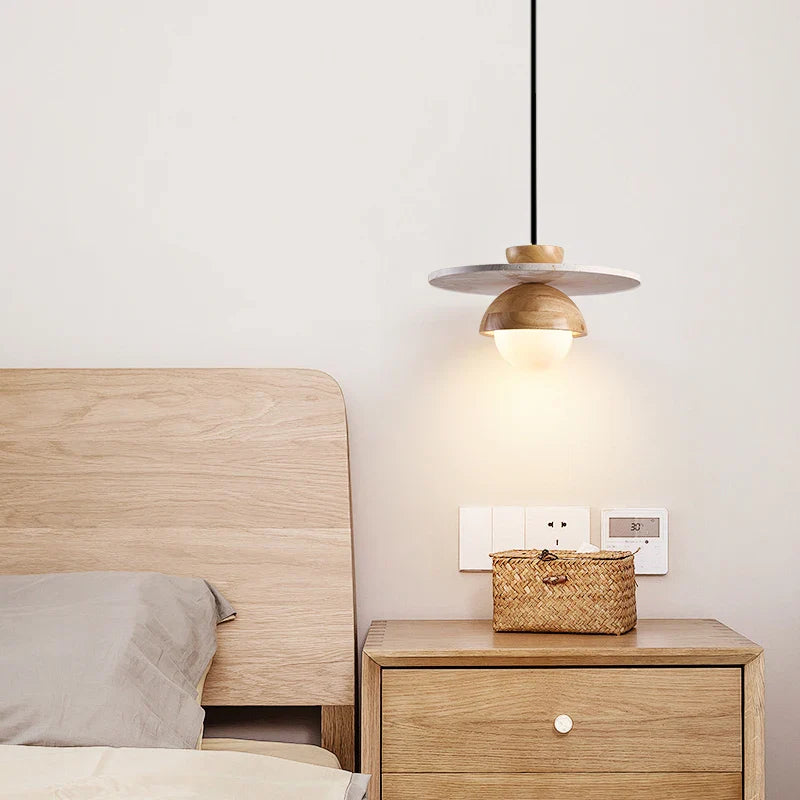 Afralia™ White Glass Ball LED Pendant Light - Modern Nordic Wood Home Decor EntityState -Yellow Travertine.