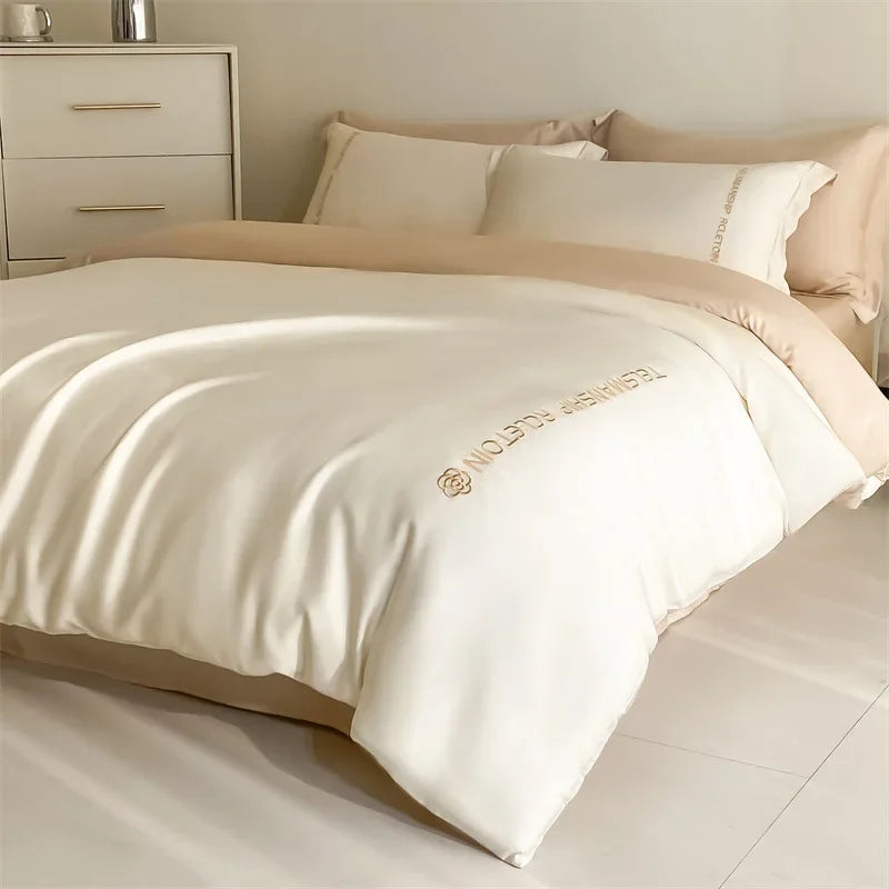 Afralia™ Cotton Embroidery Bedding Set, 4Pcs Duvet Cover Kit for Double Bed