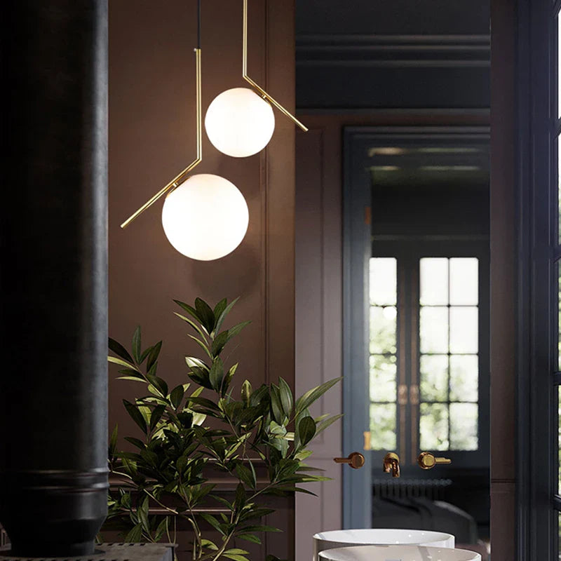 Afralia™ Modern Iron Glass Pendant Lights Nordic Round Ball Brass Rod Hanging Lamp