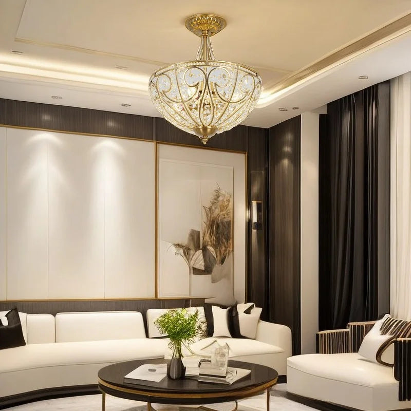 Afralia™ Crystal Semi Chandelier Luxurious Ceiling Light for Bedroom & Restaurant