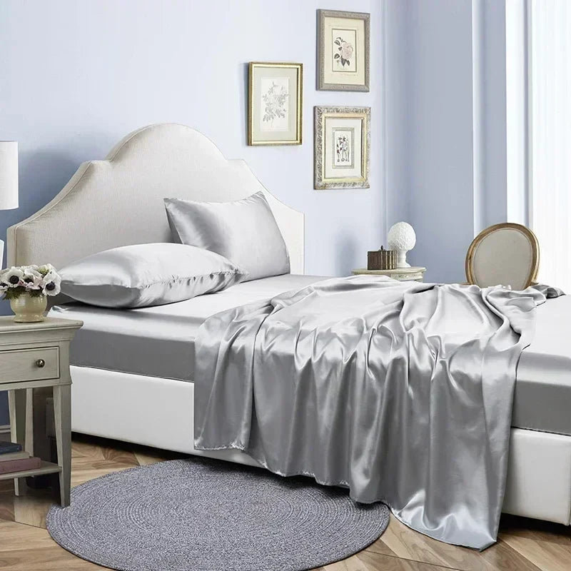 Afralia™ Satin Queen/ King Bed Sheets Set - Luxurious, High Quality, Solid Colors