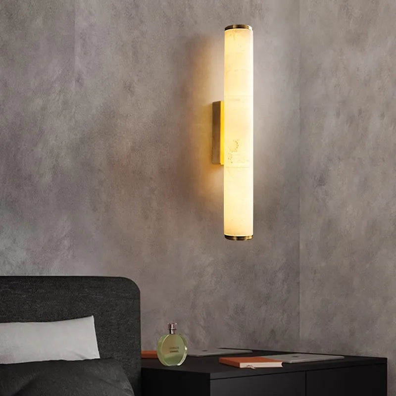 Afralia™ Spanish Marble Wall Lamp Black Gold Cylindrical Sconce for Villa Background