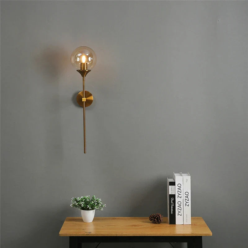 Afralia™ Golden Glass Ball LED Wall Light with Touch Switch