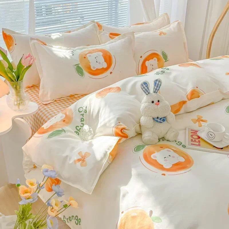 Afralia™ Cartoon Print Polyester Bedding Set Full Size Soft Duvet Cover Set
