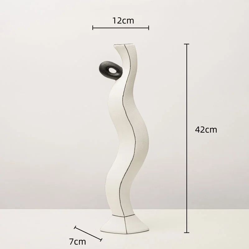 Afralia™ Geometric Black Lines Resin Vase - Handcrafted Floral Home Decor