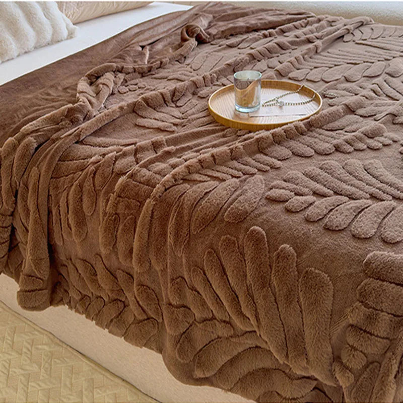 Afralia™ Plush Banana Leaf Jacquard Double Layered Fur Blanket