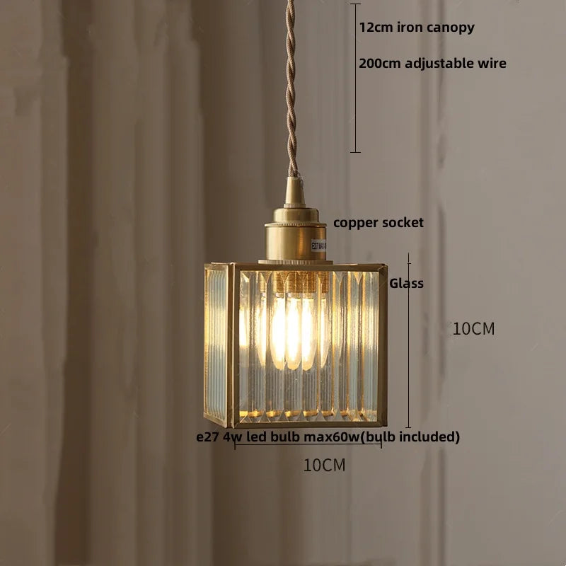 Afralia™ Tiffany Style LED Glass Pendant Light Fixture - Copper Socket & Clear Glass