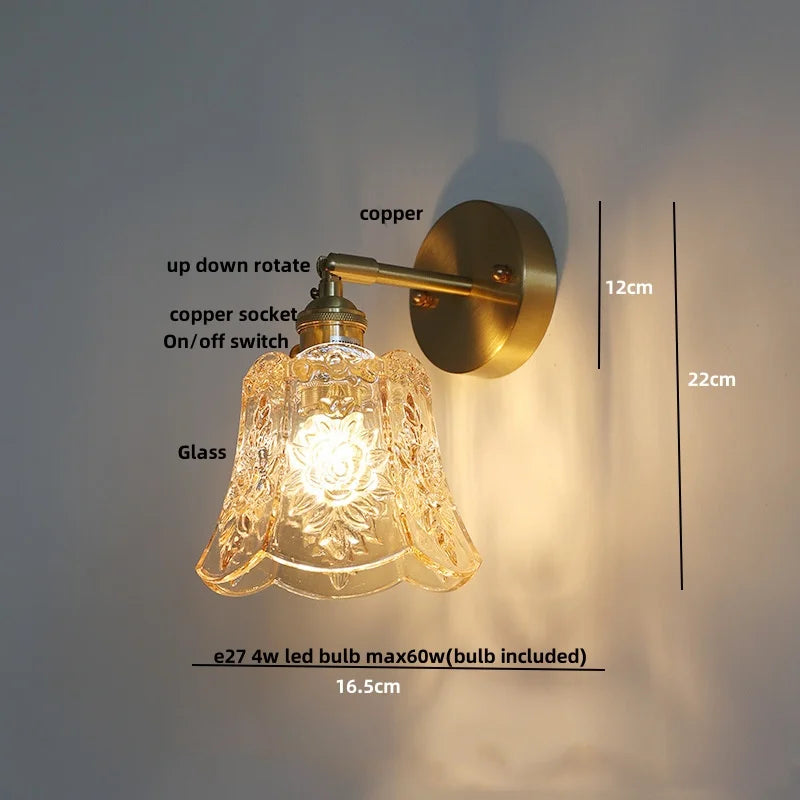 Afralia™ Amber Flower Glass Wall Light Fixture with Pull Chain Switch