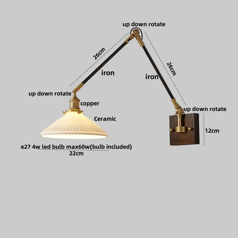 Afralia™ Rotatable Wood Ceramic LED Wall Sconce for Bedroom Study and Bar