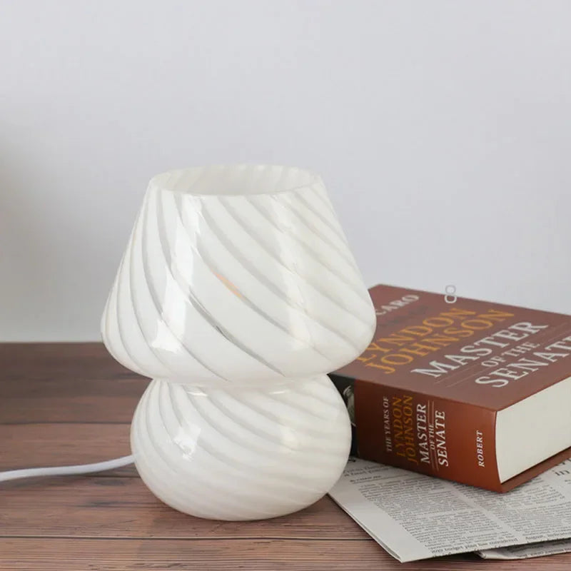 Afralia™ Striped Mushroom Glass LED Desk Lamp in Korean Ins Style