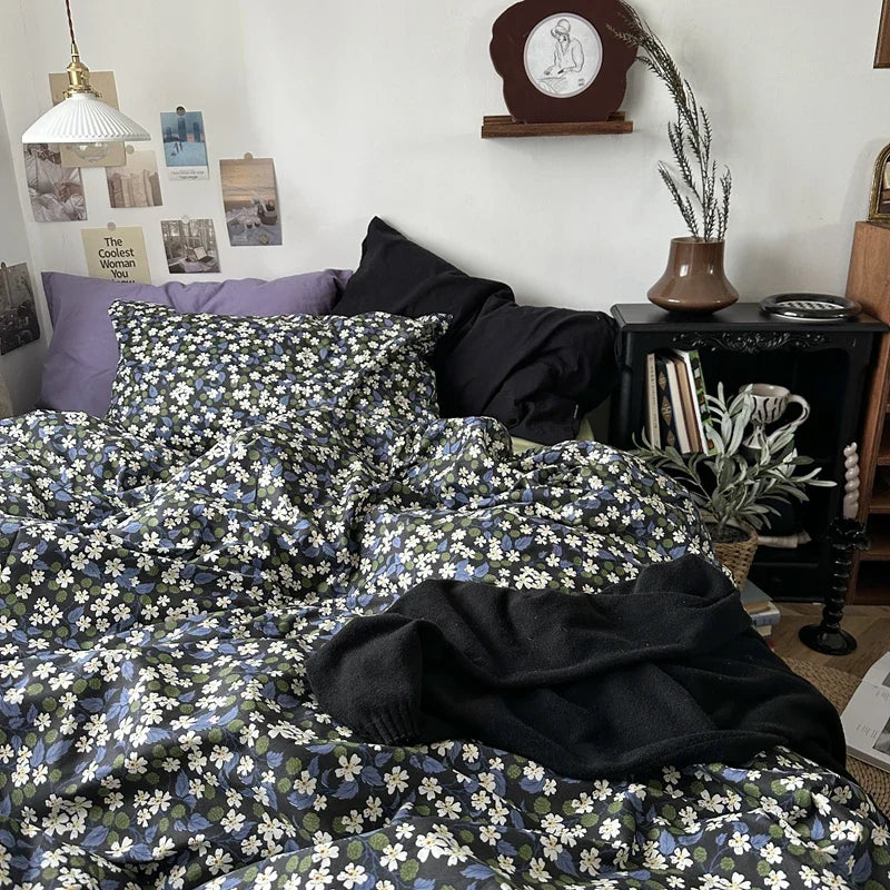 Afralia™ Cotton Floral Duvet Cover Set: Single-King Sizes, Solid Color, 100% Cotton