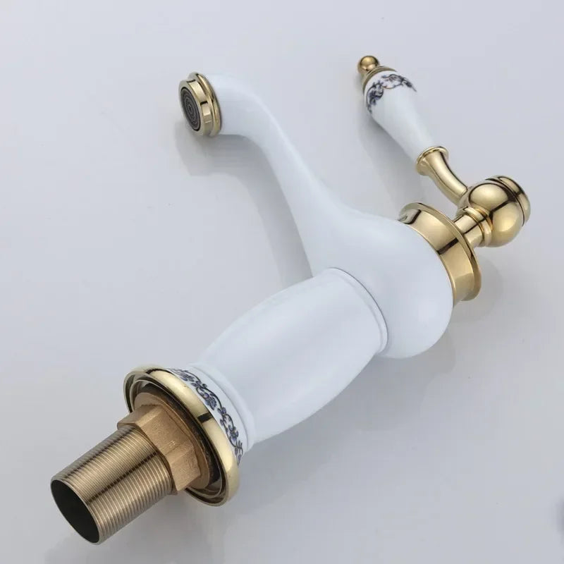 Afralia™ High Quality White Ceramic Basin Faucet with Golden Finish