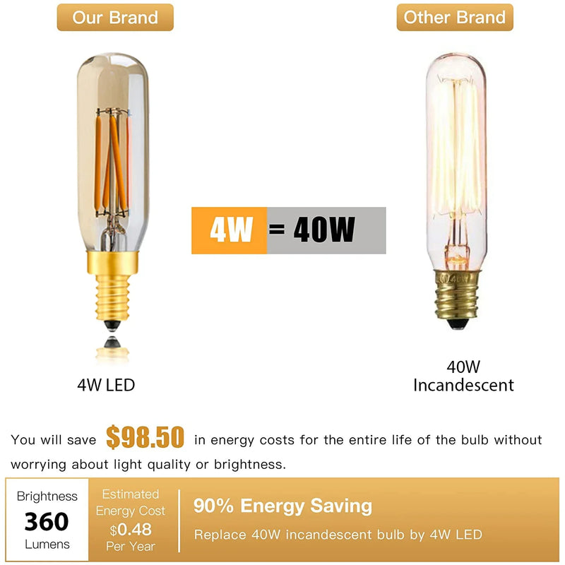 Afralia™ Gold Tint Tubular LED Bulb E12 E14 Candelabra Dimmable 4W T25 T6