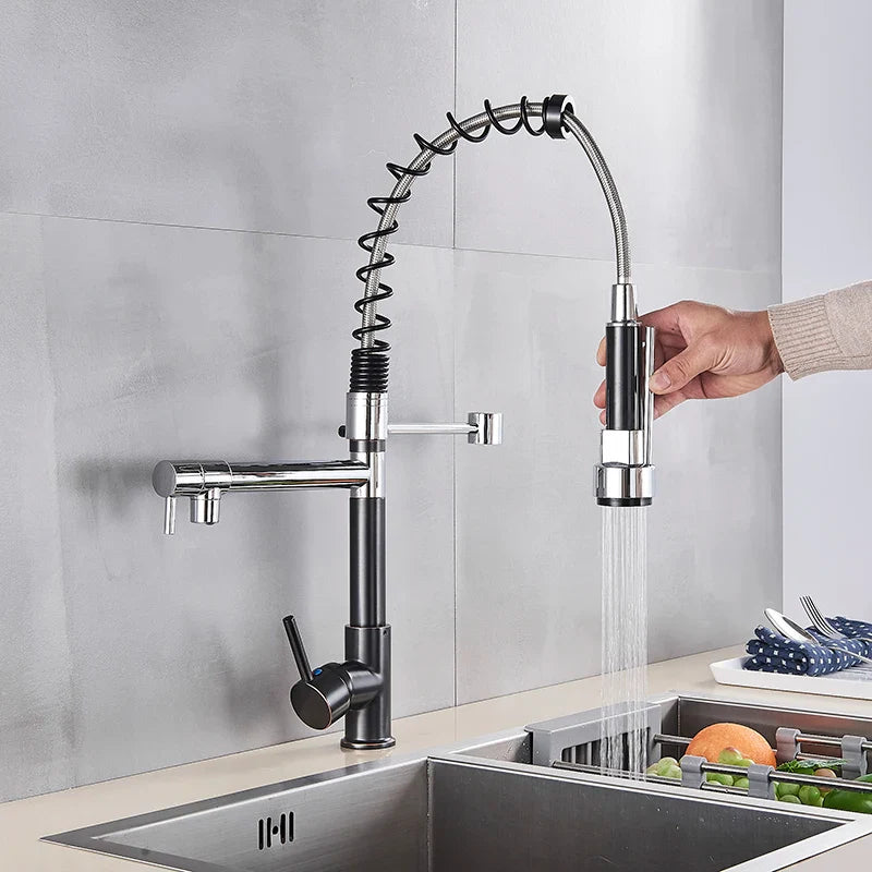 Afralia™ Chrome Spring Pull Down Kitchen Faucet with Single Handle Mixer Tap