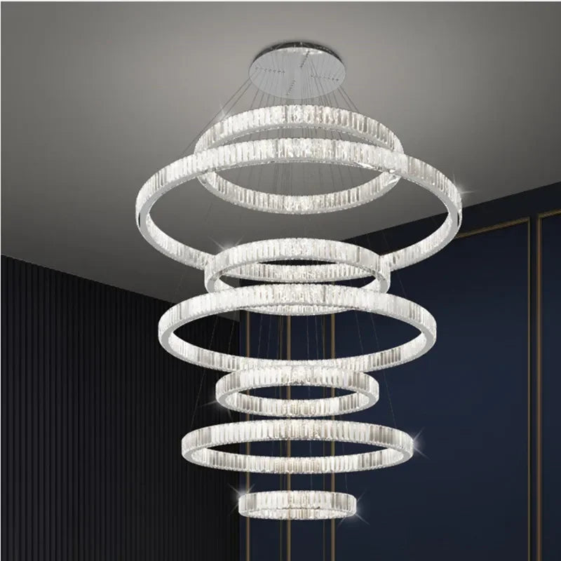Afralia™ Luxury K9 Crystal Pendant Lights | Dimmable LED Circles Hanging Lamp