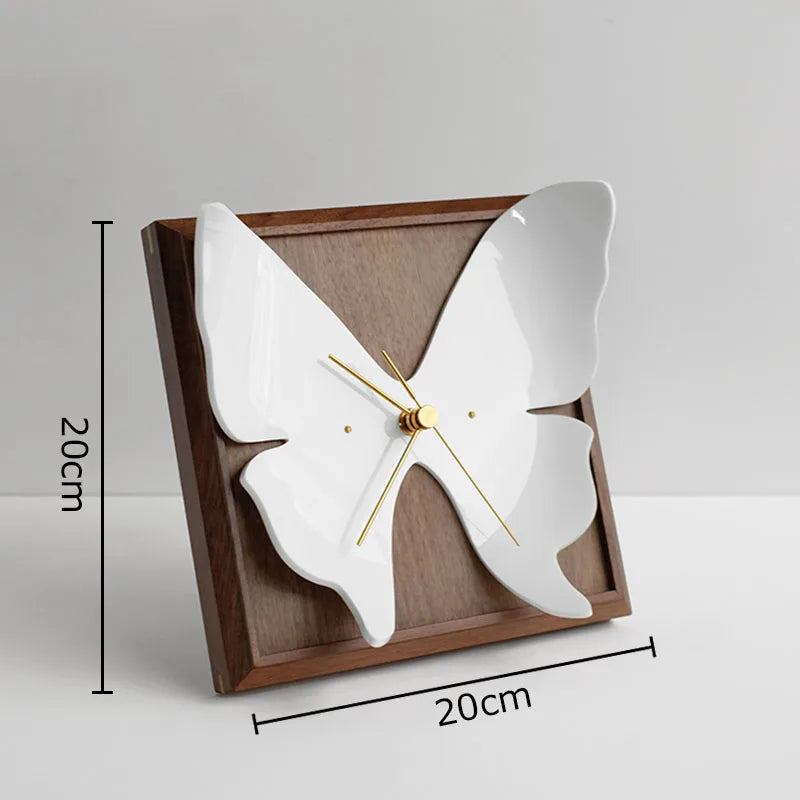 Afralia™ White Butterfly Table Clock - Silent Sweep Needle, Wood Frame Wall-mounted Timepiece