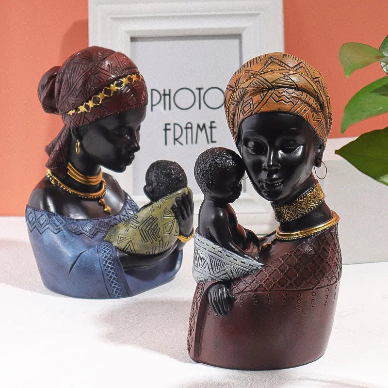Afralia™ African Mother Child Abstract Statue Resin Figurine Ethnic Style Interior Decor