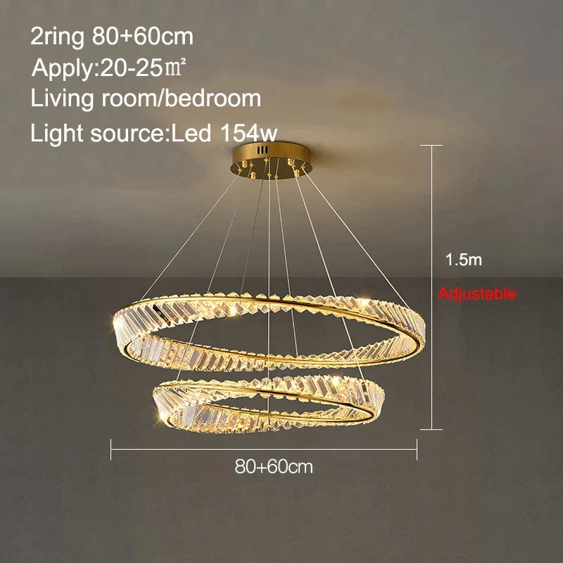 Afralia™ Gold Crystal Ring Chandelier with Dimmable LED for Living Room and Bedroom