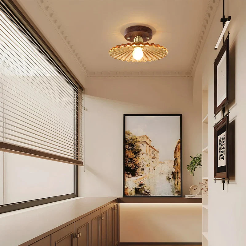 Afralia™ Modern Wood Glass LED Ceiling Light Fixture for Home Lighting