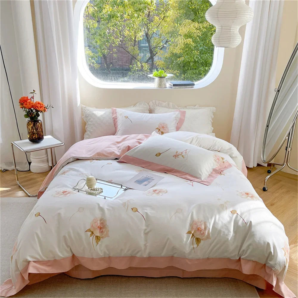 Afralia™ Colorful Bedding Set: King/Queen Size Bed Lines, Sheet, Pillowcase, Duvet Cover Set