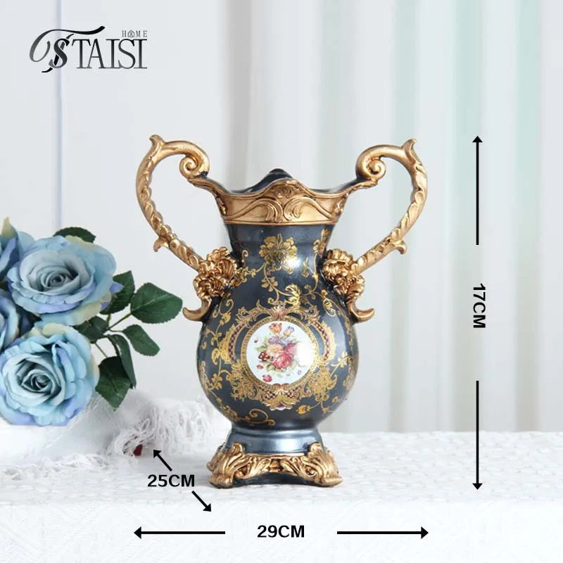 Afralia™ Luxury Resin Vase: European Style Creative Decor, Double Ear Handicraft Tabletop Decoration