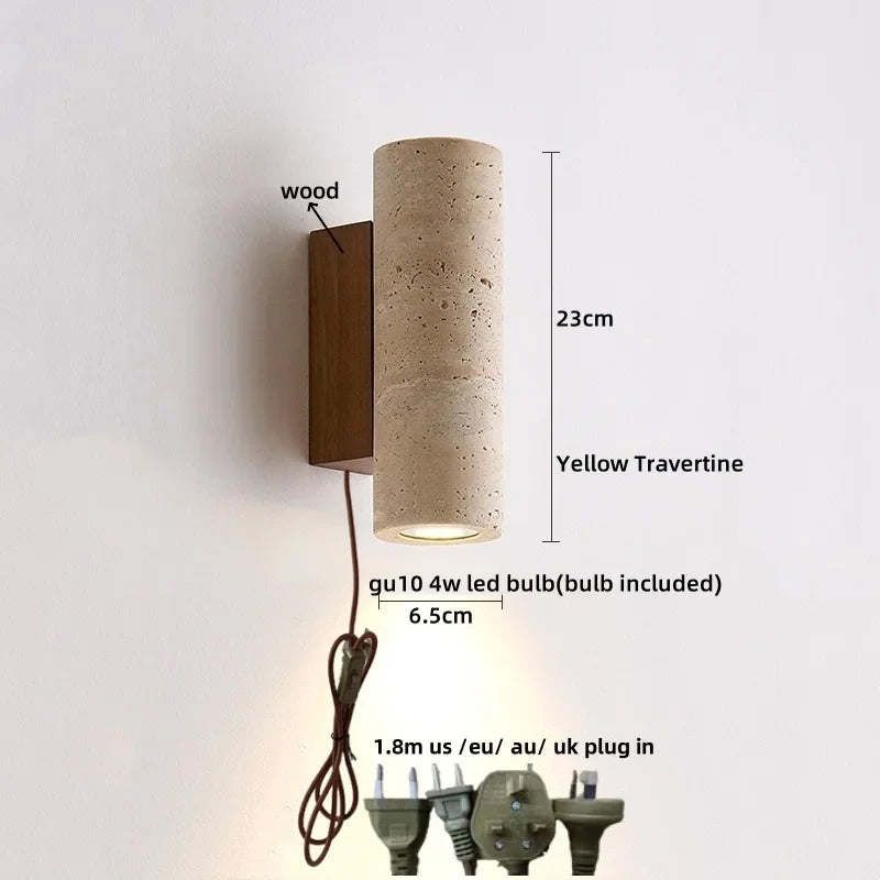 Afralia™ Nordi LED Wall Light COB Yellow Travertine Bedside Lamp Home Decor