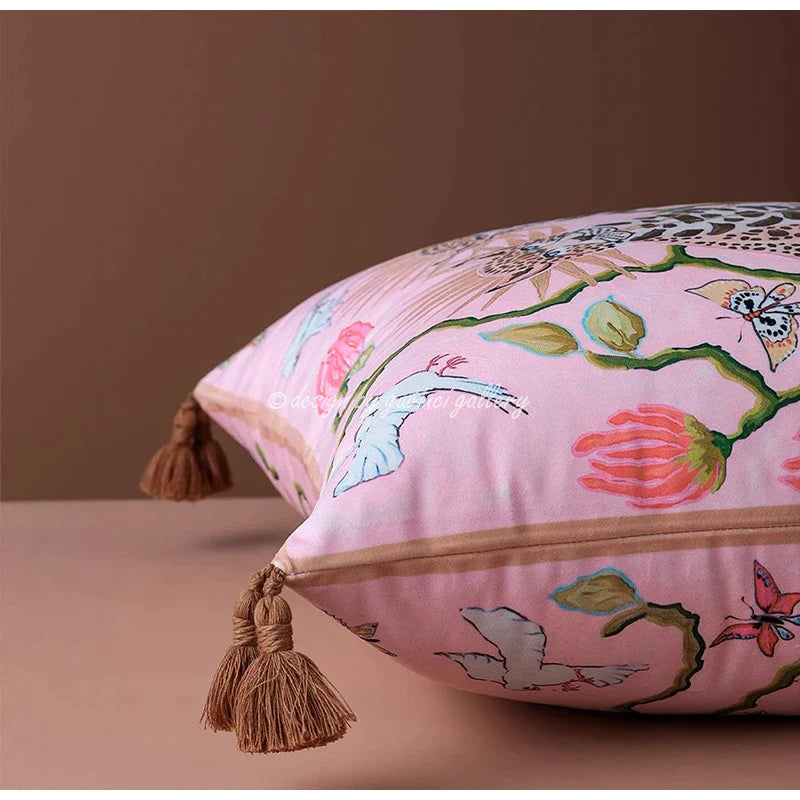 Afralia™ Luxe Cheetah Halo Pillowcase: Decorative Tassel Cushion Cover GG Style