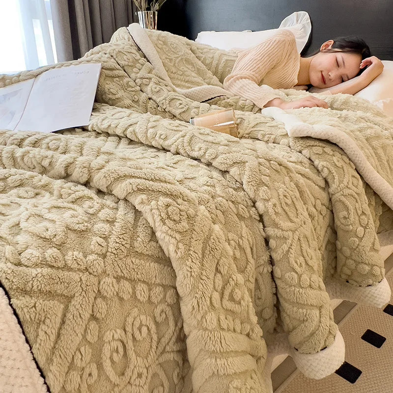 Afralia™ Double-Layer Coral Fleece Blanket: Super Soft Queen King Quilt for Winter