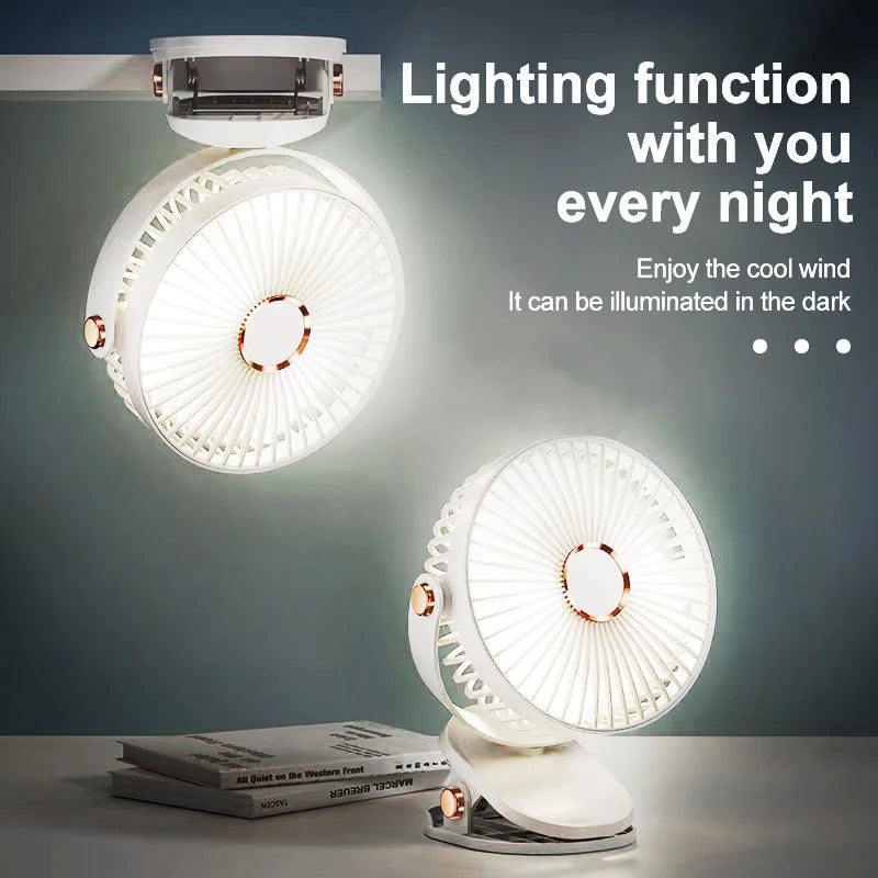 Afralia™ LED Clip Fan: Rechargeable, Silent, 5-Speed Desk Fan & Night Light