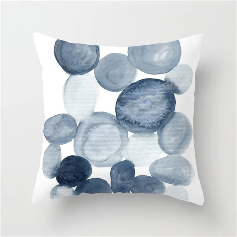 Afralia™ Blue Ink Flower Cushion Cover Set - Nordic Style Sofa Pillowcase Trio for Home Decoration