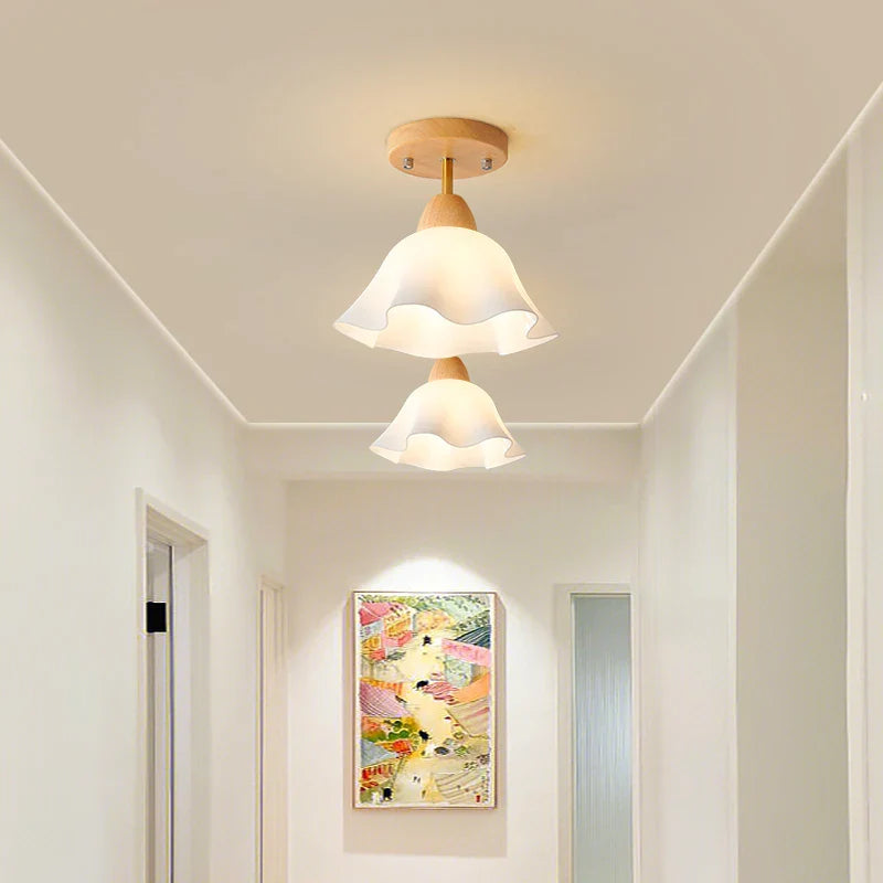 Afralia™ Nordic LED Ceiling Lamp White Acrylic Wood Light Fixture for Living Room