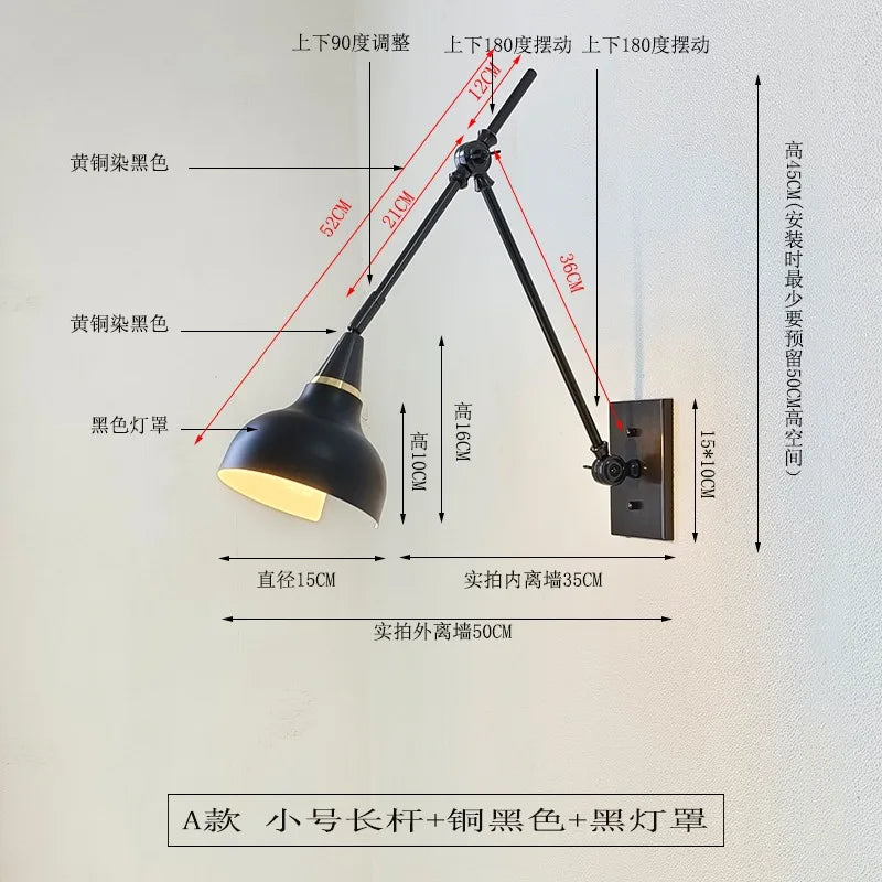 Afralia™ Brass Black Swing Arm Wall Lamp LED E14 for Kitchen Study Bedroom
