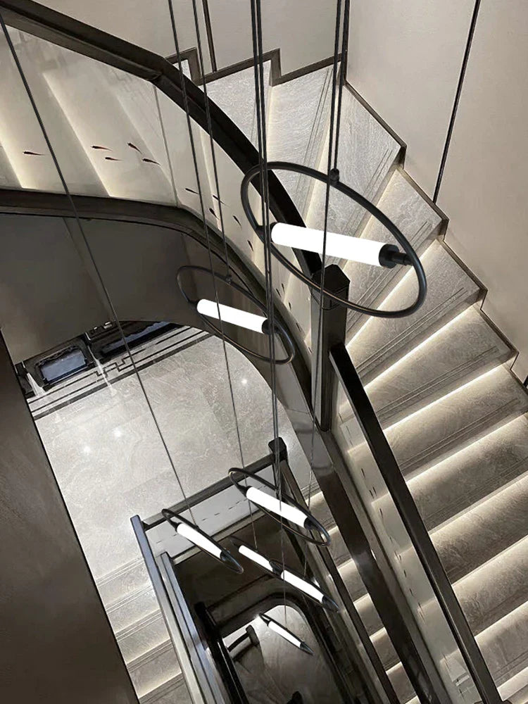 Afralia™ Modern LED Chandelier Ring Light Lamp Suspension Staircase Lighting