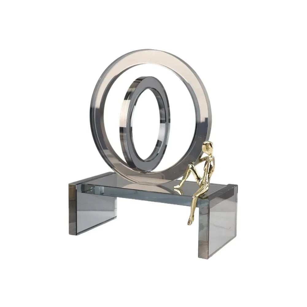 Afralia™ Geometric Crystal Rings Golden Man Ornament Glass Figurines Home Decor