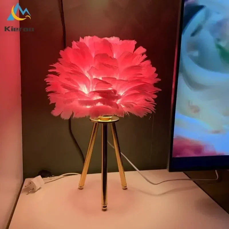 Afralia™ Modern Feather LED Table Lamp for Bedroom Study Dining Room Hotel Living Room