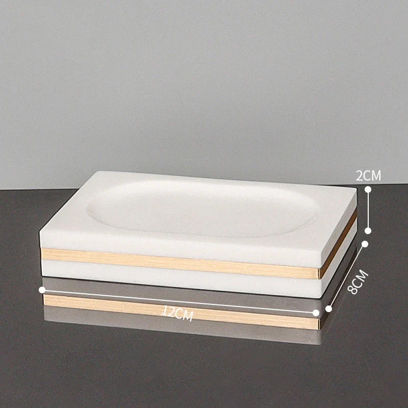 Afralia™ Volakos White Marble Bathroom Set with Golden Accents
