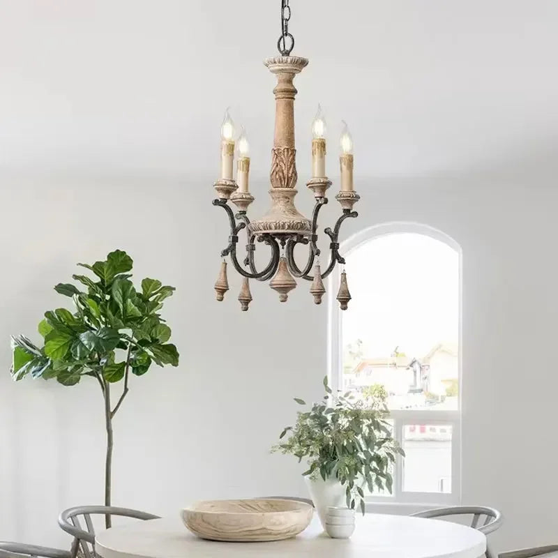 Afralia™ Wood Carving Chandelier for Living Room, Dining, Bedroom - Nordic Iron Decor Lighting