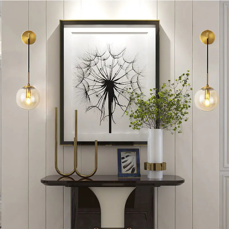 Afralia™ Nordic Brass Glass Wall Sconce: Elegant Living Room Bedside Lighting