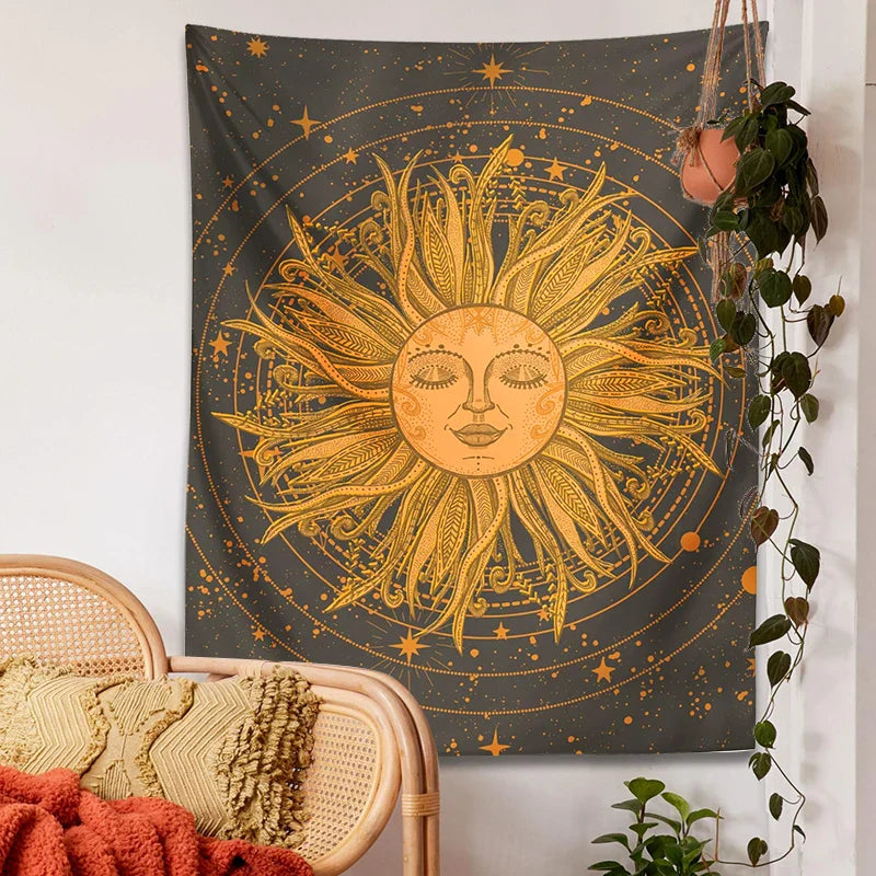 Afralia™ Celestial Sun Moon Wall Tapestry: 70s Retro Psychedelic Room Decor Art