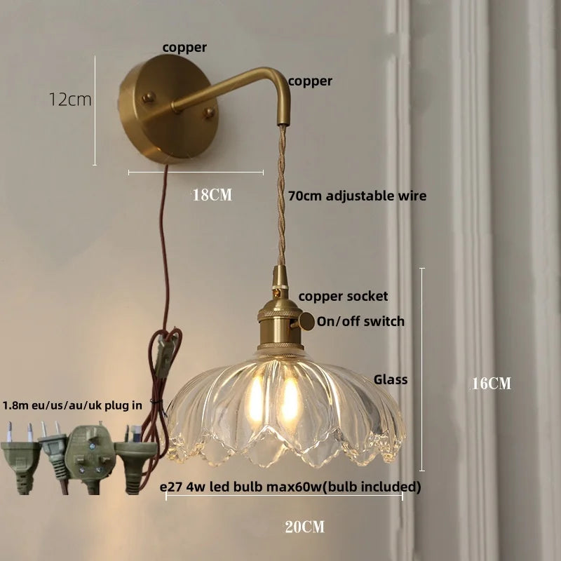 Afralia™ Vintage Amber Coffee LED Wall Lamp Sconce with Adjustable Wire - 70cm
