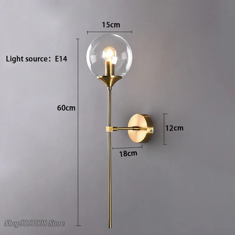 Afralia™ Gold Glass Wall Lamp LED Light for Kitchen Bathroom Mirror Indoor Lighting
