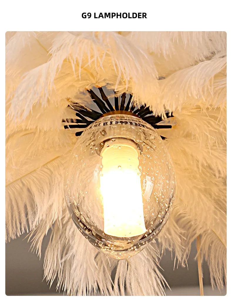 Afralia™ Modern Ostrich Feather Glass Chandelier Pendant Lighting Fixtures