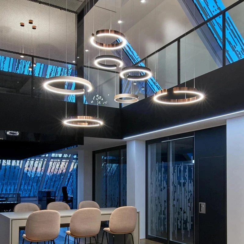 Afralia™ LED Circle Rings Chandelier: Modern Indoor Decor Pendant Light for Living Dining Hall Lobby