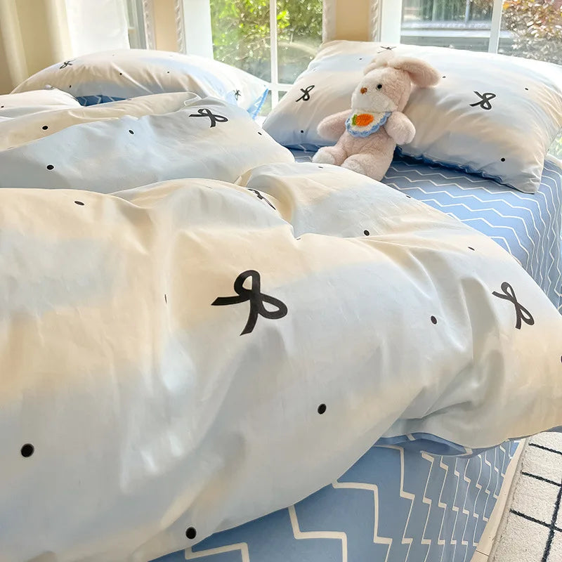 Afralia™ Grid Print Cotton Bedding Set for Single Double Beds